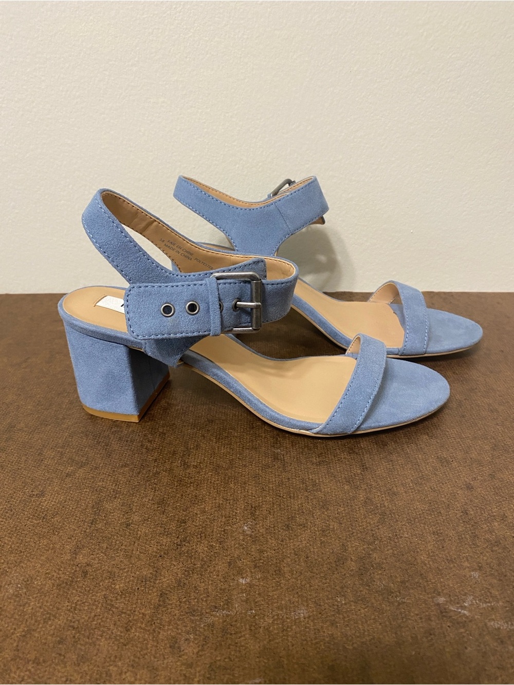 Matt & Nat Elysa Sky Blue Vegan Suede Block Heel Sandals NWOT Size 38